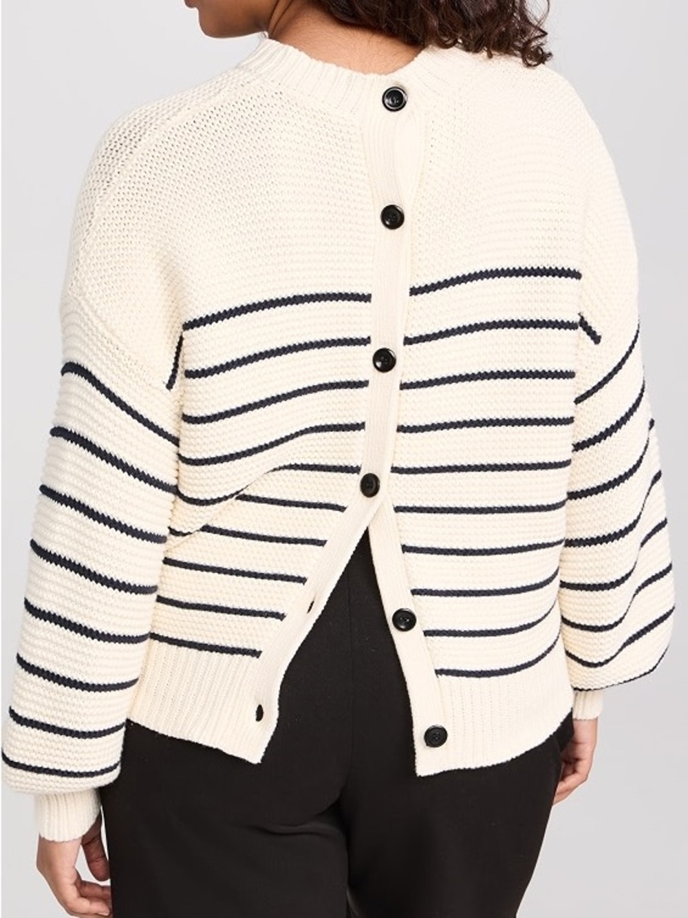 Alex Mill Cream Striped Button-Back Sweater with Navy Stripes